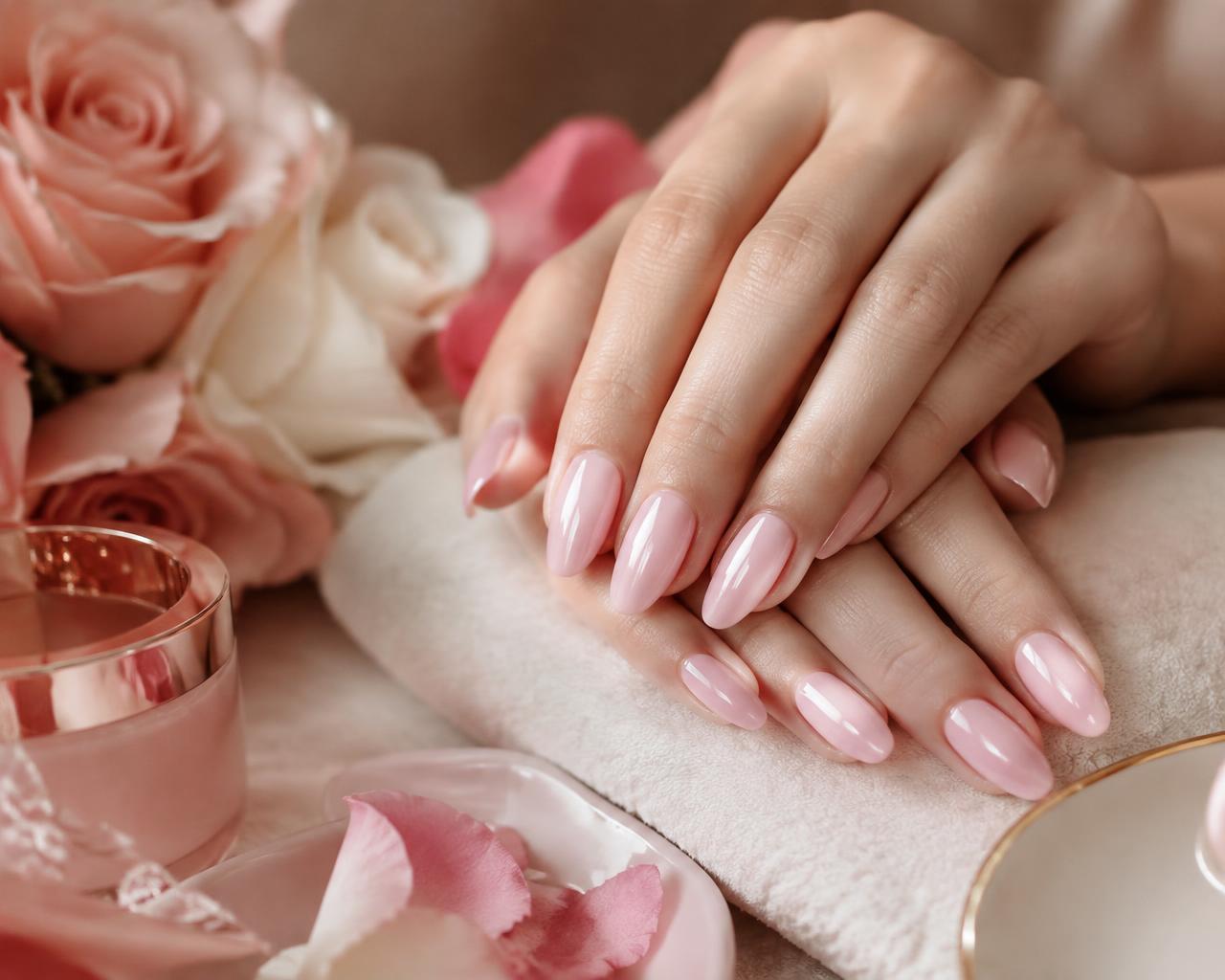 Freshly manicured pink nails